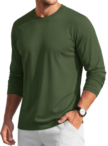 MAGCOMSEN Men's Long Sleeve T Shirts Casual Work Cotton Crew Neck Tops | Basic Plain Lightweight Breathable Soft T-Shirts, Outdoor Moisture Wicking Top