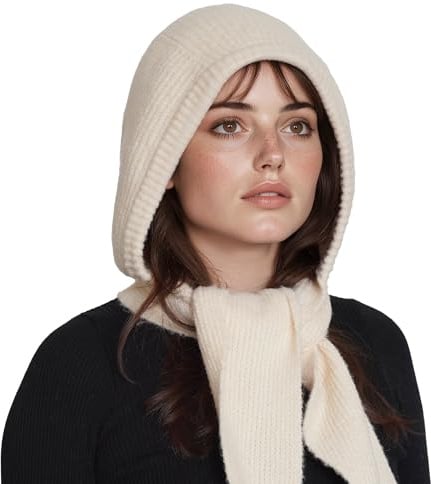 ACUSHLA Kapuzenschal Damen, 2-in-1 Mütze Schal Strick Winter Warm Weich | Warmer 2-in-1 Kapuzenschal aus weichem Strickmaterial. Mütze und Schal kombiniert für kalte Wintertage, Alltag und Reisen