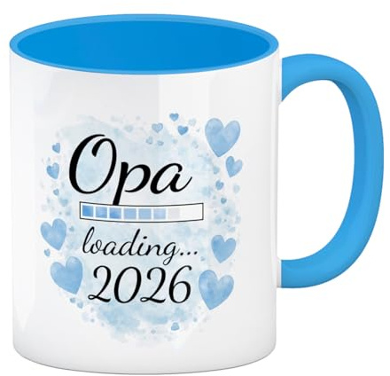 Opa loading 2026 Kaffeebecher in hellblau für werdende Opas Lustige Tasse für Kaffee mit Spruch