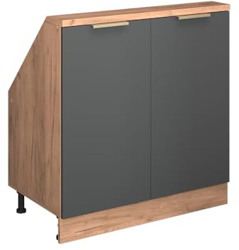 Vicco Küchenschrank für Dachschrägen R-Line, Anthrazit-Gold, 80 cm mit 2 Türen, zur freien Kombination innerhalb modularer Küchensysteme