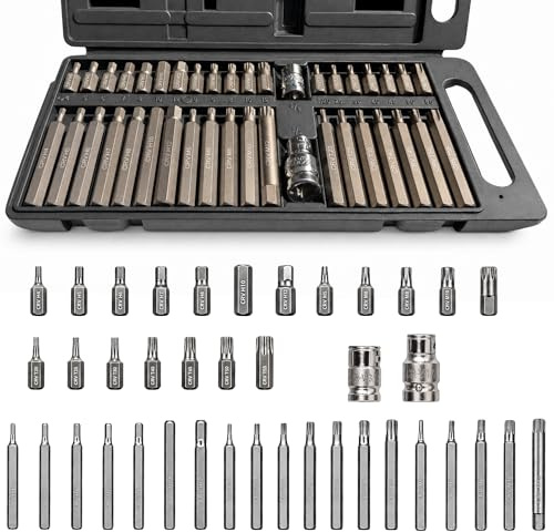 Vandal Lot de 40 douilles Torx à dents multiples XZN Spline à denture interne à 12 pans T20 T25 T30 T40 T45 T50 T55 H4 H5 H6 H7 H8 H10 H12 M5 M6 M8 M8 M8 10 M1 Mallette de 2 1/2 3/8