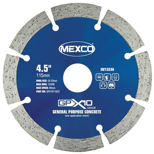 Mexco GPX10 General Purpose Concrete Diamond Blade, Cutting Disc for Non-Abrasive Building Materials - 115mm, 10mm Segment Height