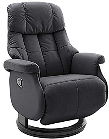 Robas Lund Relaxsessel Calgary Comfort L , bis 130 kg belastbar, drehbarer Fernsehsessel mit Liegefunktion, Echtleder schwarz, Gestell Holz schwarz
