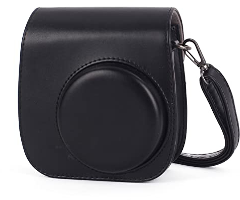 Leebotree Caméra Housse Compatible avec Appareil Photo Instantanés Instax Mini 12 / Mini 11, Pochette Caméra Sacoche Rangement Protection Cuir Lisse avec Bandoulière et Poche Intégrée (Noir)