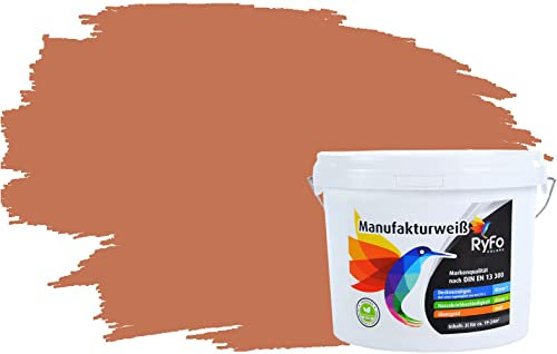 RyFo Colors Bunte Wandfarbe Manufakturweiß Terracotta 3l - weitere Orange Farbtöne und Größen erhältlich, Deckkraft Klasse 1, Nassabrieb Klasse 1