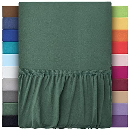 leevitex® Spannbettlaken 90x200cm - 100x200cm | Spannbetttuch Bettlaken | 100% Jersey Baumwolle | Matratzenhöhe bis 25 cm | Öko-tex | Dunkelgrün/Tannengrün