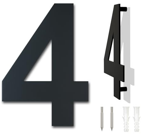 Gebürsteter moderner Edelstahl Hausnummer-203mm hoch-schwarze Beschichtung, schwebende Erscheinung (Nummer 4)