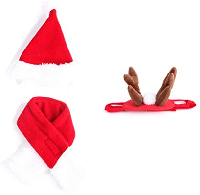 balacoo 3 Stücke Katze Weihnachten Kostüm mit Rot Schal Rentier Geweih Hut Haarreif Haustier Weihnachtsmütze Nikolausmütze Hunde Weihnachtskostüm für Kleine Hunde