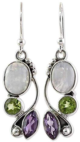 Ogquaton Wunderschöne Haken Ohrringe - Silber: Vintage Marquise Runde Faux Mondstein Smaragd Amethyst baumeln Earrings