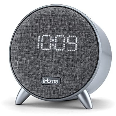 iHome Réveil IBT235 Bluetooth, Design, Lumineux, Compact, avec Double Chargement USB 117 x 122 x 81 mm Gris Alu Brossé