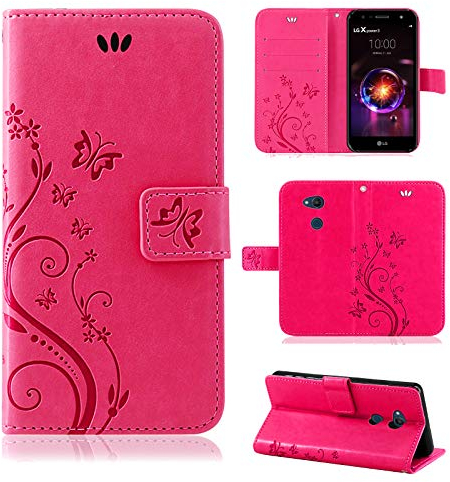 betterfon Hülle Kompatibel mit LG X Power 3 | Premium PU Leder Handyhülle Wallet Case für X Power 3 | Schutzhülle Blumen Klapphülle Handyhülle | Pink
