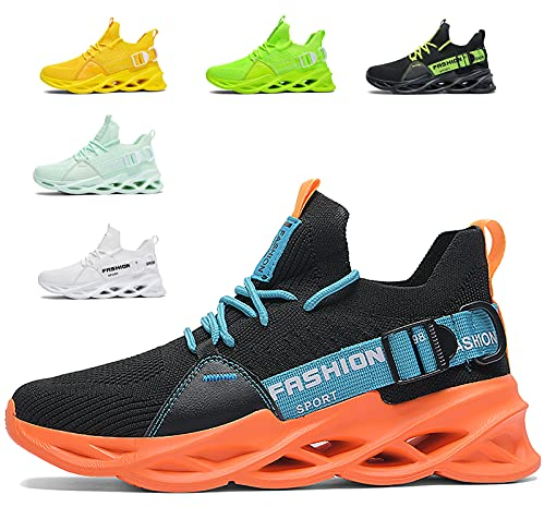 Turnschuhe Herren Laufschuhe Damen Sportschuhe Atmungsaktiv Leichtewichts rutschfeste Gym Fitness Schuhe Fashion Luftpolster Sneaker Schwarz Weiß Rosa Grau Rot Gelb Grün Orange LilaG133BlackOrange46