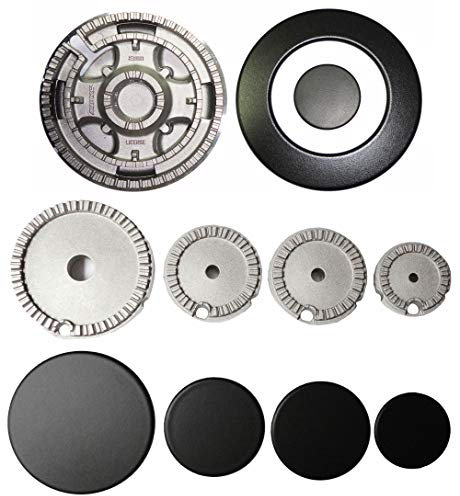 Franza Kit 5 bruciatori per Electrolux Rex Aeg Zanussi completi di piattelli spartifiamma lisci opachi 4 fuochi + tripla corona per cucina piano cottura 5 fuochi - K44B1T - Prodotto Originale