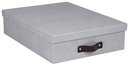Bigso Box of Sweden Oskar Aufbewahrungsbox, Leinwandähnliche, papierkaschierte Faserplatte mit Ledergriff, Asche, 3.3 x 10.2 x 13.8 Inches