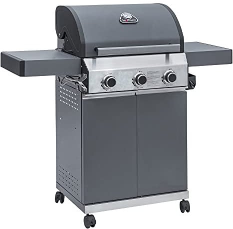 Grillstream Classic 3 Burner Freestanding Barbecue, Gas & Charcoal Hybrid Grill for Gardens, Griddle Included, Matt Grey
