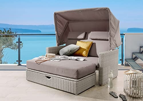 Destiny Multifunktionslounge Florenz Dach verstellbar mit Polster - Modern, Taupe, Lounger - Entspannen, Sonnenbaden, Essen - Aluminium, Polyester