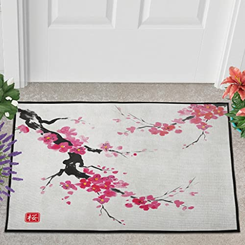 Veryday Japanisch Kirschblüte Fußmatte Türmatte Eingangsmatte Fußabtreter Fußabstreifer Türvorleger Schmutzmatte Sauberlaufmatte Haustürmatte für Küche White 50x80cm