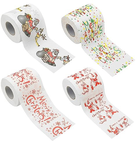 Weihnachten Toilettenpapier,4 Rolle Neuartige Weihnachtsdekorationen Weihnachtsmotiv Haus Toilette Rollenpapier Weihnachtsmann Weihnachtsbaum Klopapier für Badezimmer Party Geschenke Dekoration