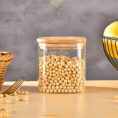 Kadum 550 ml Quadratische Vorratsgläser mit Bambusdeckel 3er Set | Eckige Luftdichte Vorratsdosen Glas | Aufbewahrung Pasta, Nudeln, Mehl | Gewürzgläser für Kaffee, Tee, Nuss