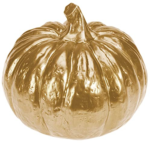 ZauberDeko Deko Figur Kürbis Metallic Herbstdeko Herbst Tischdeko Keramik 17cm Groß, Farbe:Gold