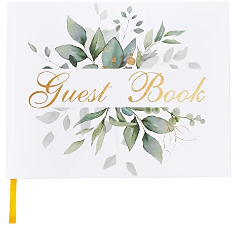 TRULIVA Wedding Guest Book - Guest Sign in Book - Wedding Reception Registry Book - Hard Cover, 7 x 9 (Eucalyptus Gold Foil, Book)
