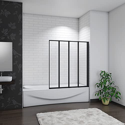 Acezanble 900x1400mm New Black Framed 4 Folding Pivot Shower Bath Screen Panel