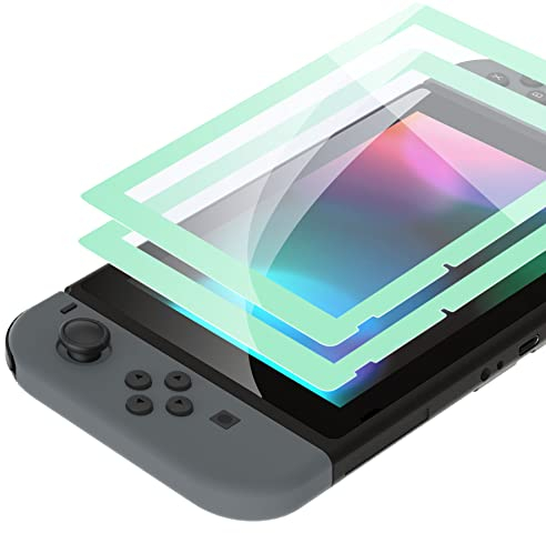 eXtremeRate Verre Trempé pour Nintendo Switch, Protection d'écran pour Switch Anti Rayures et Empreintes Digitales HD Transparent sans Bulles Incassable avec Cyan Clair