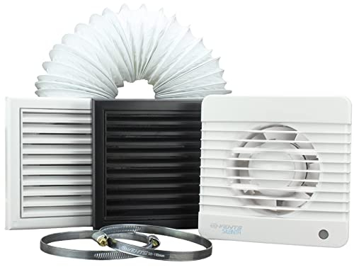 VENTS Silent Timer Delay Bathroom Fan Extractor Kit 100mm Diameter (4 inch) Ceiling or Wall Mounted Shower Toilet Ducting Complete with Ducting and Clips
