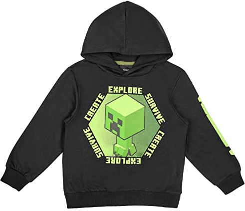 Minecraft Jungen Creeper Hoodie Kapazenpullover (Schwarz 2, 152)