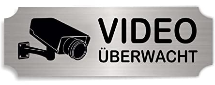 Videoüberwachung Schild - Warnschild Kamera Überwachung - 15 x 5 cm - selbstklebend mit Gravur Hinweisschild videoüberwacht Aluminium-Look