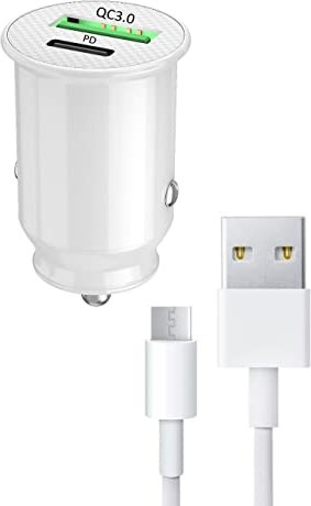 PH26 - Caricabatterie da auto per Motorola Edge 30, ultra compatto e potente, + 1 cavo USB a USB tipo C, ricarica rapida 30 W PD e QC 3.0, 2 porte per ricarica 2 dispositivi, cavo 1M