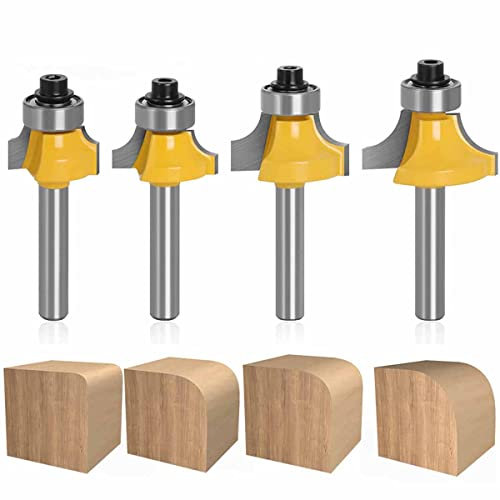 Treki 4pcs Brocas de Enrutador Redondo de 1/4 ” Brocas de Fresado Brocas de Enrutador para Redondeo de Esquinas Broca de Fresado de Punta Redondeada Fresadora de Carpintería 5/16 3/16 1/4 1/8