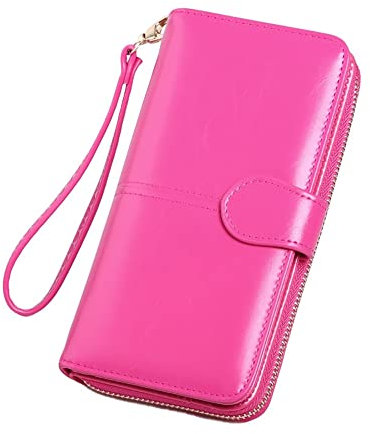 Vllcsla Portefeuille Femme PU Leather, Portefeuille Femme Grand Format Porte Cartes de Credit - 10, 2 Porte-Cartes d'Identité Femme, Portefeuille Femme Cuir Souple Fermeture éclair, Rose Rouge