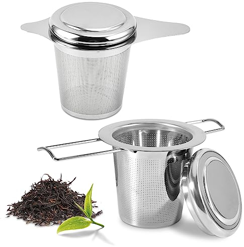 2 Stück Teesieb für Losen Tee, Edelstahl für Tasse Mit Deckel und Faltbare Griffe - Feinmaschig und Spülmaschinengeeignet