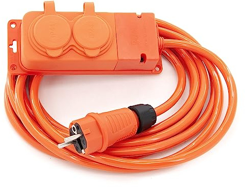 KOOP Elektro 5m Gummi baulich Verlängerungskabel mit 2 Schukosteckdosen IP44 16A 230V H07BQ-F 3G2,5mm2 mit Dicker EPR-Gummi-Isolierung für Garten Fabrik Außenbereich, orange, stark und robust.