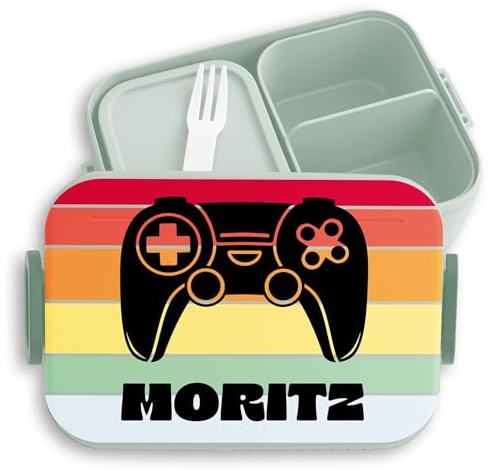 Kinder Bento Box Midi Lunchbox für Mepal Bentobox - Gaming - Controller Gamepad Game - 900 ml - Sage Grün - brotdose gamer zocken kita geschenke nerds zocker brotzeitdose brotzeitbox jungen schule