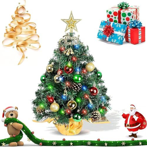 45cm Weihnachtsbaum Klein,Weihnachtsbaum Klein mit Beleuchtung,Weihnachtsbaum Künstlich,Weihnachtsbaum Künstlich Komplett Geschmückt,Mini Weihnachtsbaum Künstlich,Single Weihnachtsbaum Klein