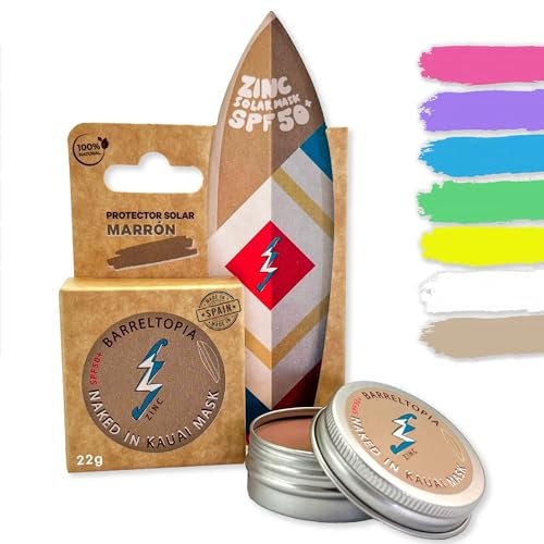 Barreltopia Creme Solaire Visage SPF 50 Bio - Protection Totale Enfant et Adultes - Stick Solaire Skincare Sunscreen - Crème solaire 50 + Sun - Kit Surf Pro - Waterproof pour visage et lèvres (Marron)