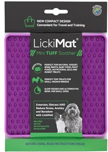 LickiMat Mini Tuff Soother Dog Food Mat, Slow Feeder LickiMat, Boredom Anxiety Relief for Dogs, Perfect for Food, Treats, Yoghurt or Peanut Butter, Fun Alternative to Bowl, Purple