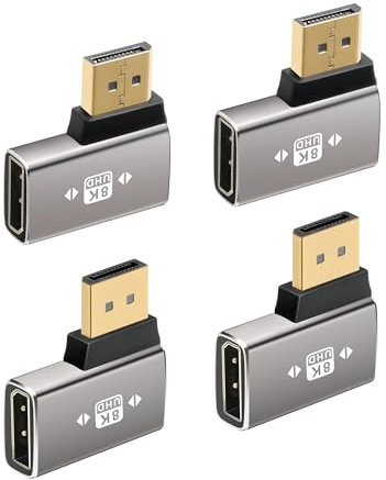 8K DisplayPort 1.4 Adapter Flat 90 Degree and 270 Degree Adapter 4 Pack, Right Angle DP Male to Female Vertical Connector Converter DP L Shape Extender, Support 8K@60Hz,4K@144Hz,4K@60Hz,4K@30Hz