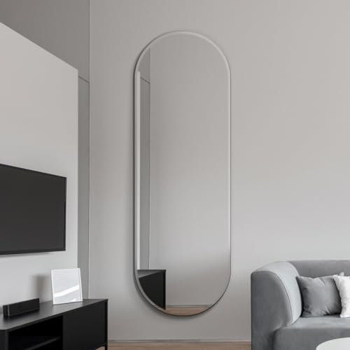MirrorOutlet The Lacuna - Large Frameless Pond Wall Mirror 71 X 26 (180cm X 65cm) Silver Mirror Glass On A Black Backing.