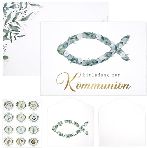 12x Kommunion Einladungskarten,mit 12x Umschlag,12x Aufkleber,einladungskarten kommunion,Einladung Kommunion,konfirmation einladungskarten,Taufe Kommunion Konfirmation für Jungen und Mädchen
