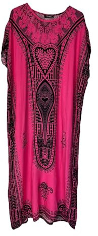 New Womens Long Maxi Cotton Kaftan Dress Summer Dashiki African Beach Cover One Size (Pink)