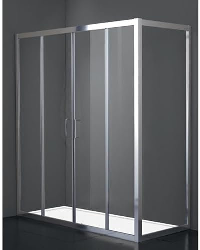 Box Doccia 200X80cm Alto 200cm 1 Cristallo Fisso + Ap. 4 Cristalli Centrale, Cristallo Trasparente