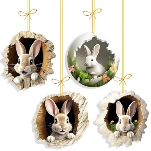 4 Stück Acryl Anhänger Osterhase Ornamente Osterdeko Zum Aufhängen 2D Hase Hängedeko Türdeko Zum Aufhängen Easter Decoration Osteranhänger Deko Ostern Frühling Für Drinnen und Draußen Ostergeschenk