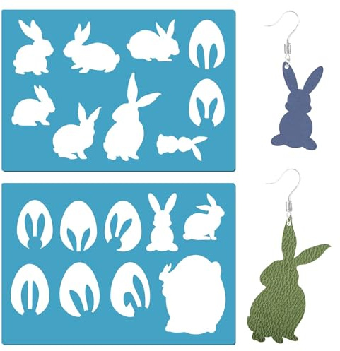 GORGECRAFT 2 Stil Osterschablonen Hasen- Und Eier-Zeichenvorlage „Frohe Ostern“ Acryl-Schmuckform-Vorlagen Zum Bemalen von Wänden Stoffen Und Glas Heimdekoration Ohrringen Basteln