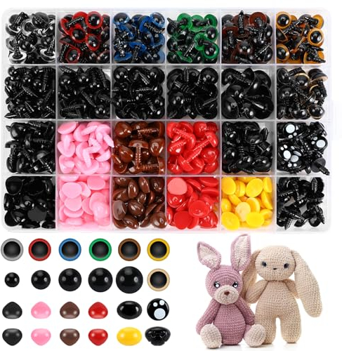 Auauraintt 1040 Stück Sicherheitsaugen für Häkeltiere, 6-14 mm Bunte Sicherheitsaugen mit Unterlegscheiben, DIY Handwerk Puppenaugen für Marionette Puppe Plüschtier Teddybär und Häkeltiere