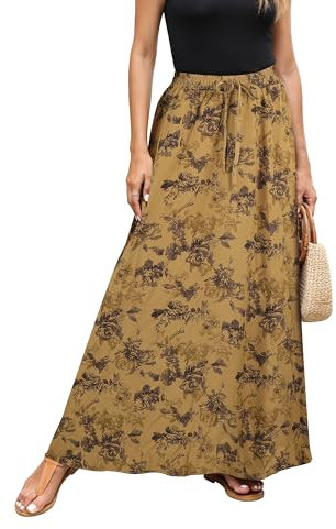 Hount Lang Plissee Rock Frauen Midi Business Rock Elastische Taille A-Linienrock Elegant Maxirock (XL, F26)