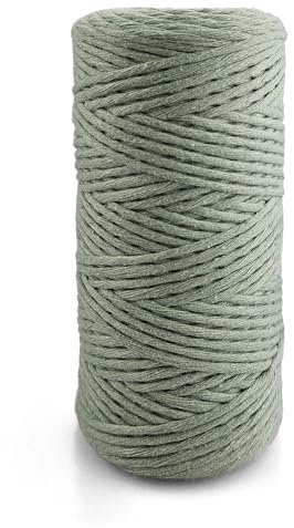 Netuno 1x Makramee Garn Salbeigrün 2 mm 150 m einfach gedreht Kordel Baumwolle Textilgarn Naturbaumwolle Garn für Makramee Schnur Baumwollkordel Dekoschnur farbig Twisted Macrame Cotton Cord