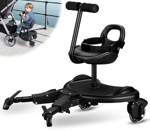 Buggy Board with seat, Kiddy Board, Universal Pram Standing Board for Children, Standing Board fits Any Pushchair from 2-5 Years Compatible with Almost Every Stroller, Pram Accessory (2in1)